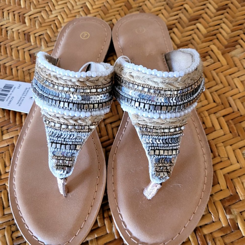 Beaded Summer Women's Thong Sandals New Size 7 - Picture 2 of 4